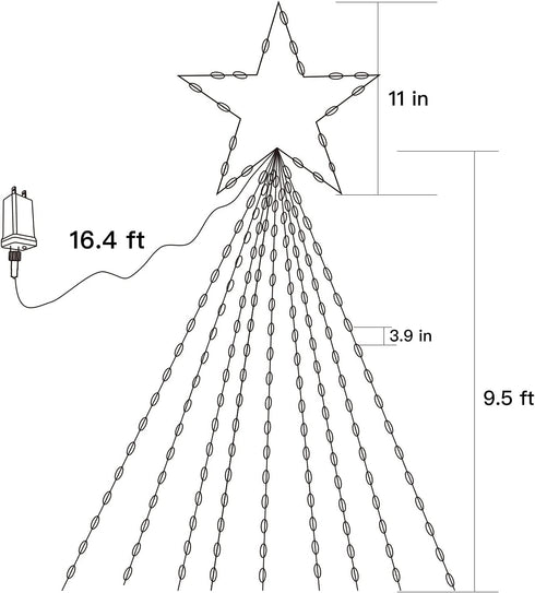 Christmas Decorations Star String Lights, 290 LED Waterfall Tree Lights with 11" Topper Star Christmas Lights Indoor Outdoor Decorative for Wedding Yard Party Home Holiday Decor (Warm White)