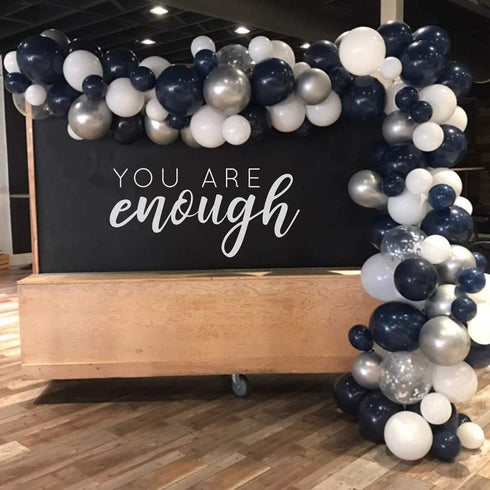 Luropa Silver Blue Balloon Arch Garland Kit, 120 pcs Navy Blue?White and Silver Confetti Latex Balloons with 16ft Tape Strip And Air Pump for Party Wedding Birthday Graduation Anniversary DIY Decoration.