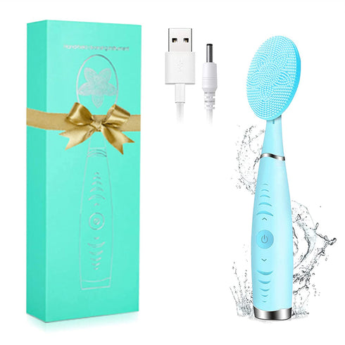 Sonic Facial Cleansing Brush, Lyrzzey Portable Handled Face Cleansing Brush with 5 Adjustable Speeds Vibrating Rechargeable Face Cleansing Brush for Deep Cleaning Gentle Exfoliating Massaging(Blue)