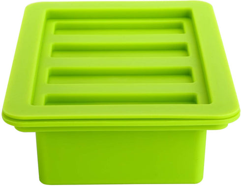 Suwimut 2 Pack Silicone Butter Mold Tray, Butter Maker with Lid Storage Jar, Large 4 Cavities Rectangle Butter Container for Butter, Energy Bar, Soap Bar, Muffin, Brownie, Pudding (Blue, Green)