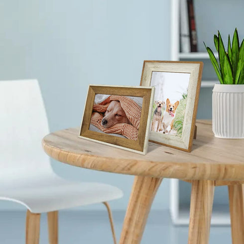 5x7 Picture Frame, Set of 2 Wood White and Brown Photo Frames for Wall and Tabletop Display,PS Collage Frame for Gallery and Room Decoration,Vertical or Horizontal Display.