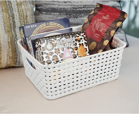 Saedy Plastic Pantry Storage Baskets Bin, 10.03" x 7.59" x 4.09", 6 Packs, White