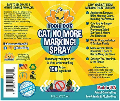 Bodhi Dog Cat No More Marking! Spray | Deters Cats from Urine Marking Indoors & Outdoors | Removes Urine Marking Odors | Safe for Indoor & Outdoor Use | Made in USA 8oz