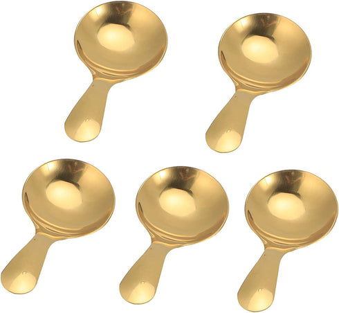 5Pcs Ice Cream Scoop, Mini Stainless Steel Short Handle Spoon for Tea Coffee Dessert Sugar Condiment Kids Eating(Gold)