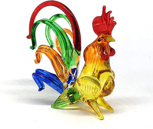 ZOOCRAFT Chicken Figurines Collectibles Hand Blown Glass Rooster Set of 2