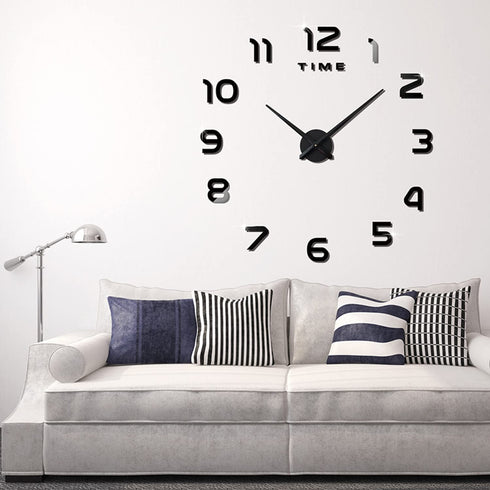 Biramba Frameless DIY Wall Clock,3D Surface Mirror Wall Clock Modern Design Large Mute Wall Watches Stickers for Living Room Bedroom Home Decorations (006Black)