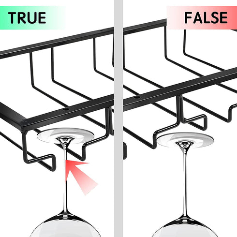 Wine Glass Rack - Under Cabinet Stemware Wine Glass Holder Glasses Storage Hanger, 3 Rows Black 2pack