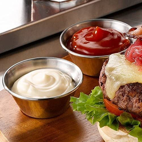 (12 Pack) Small Sauce Cups 1.5 oz, Commercial Grade Stainless Steel Dipping Sauce Cups, Individual Condiment Cups / Portion Cups / Ramekins by Tezzorio