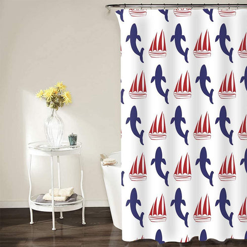 Gdmoon Sea Animals Whale Shower Curtain Navy Whale Nautical Ocean Theme Cartoon Home Decor Polyester Fabric Waterproof Durable Bathroom Curtain with 12 Hooks 72x72In YLWHGD1086