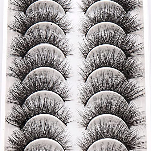 Veleasha False Eyelashes Fluffy Cat Eye Lashes Natural Look 10 Pairs Criss-cross Soft Handmade Faux Mink Lashes Pack (6D50)