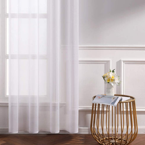 MIULEE 2 Panels White Semi Sheer Window Curtains Elegant Decoration Grommet Top Window Voile Panels/Drapes/Treatment Linen Textured Panels for Bedroom Living Room (54X45 Inches)