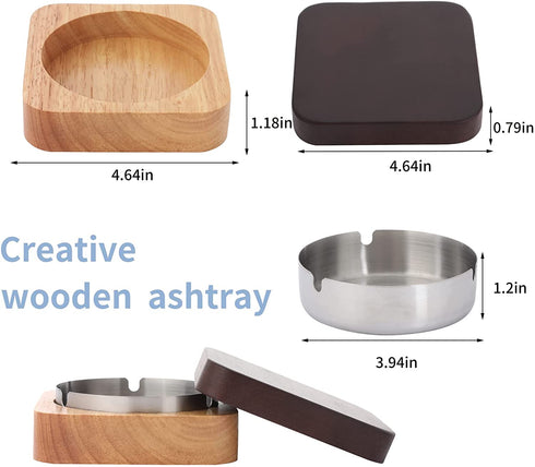 Cute Cool Ashtray for weed with Lid Windproof FriyGardcn Wooden Ashtrays for Cigarettes 0utdoor or Indoor