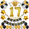 17th Birthday Decorations for Men Boy Women Girl,Black and Gold Birthday Decorations for 17th and 71st Happy Birthday Party with 17 Gold Number Balloon Happy Birthday Banner and Gold Crown Balloons
