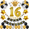 16th Birthday Decorations for Men Boy Women Girl,Black and Gold Birthday Decorations for 16th and 61st Happy Birthday Party with 16 Gold Number Balloon Happy Birthday Banner and Gold Crown Balloons