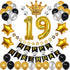 19th Birthday Decorations for Men Boy Women Girl,Black and Gold Birthday Decorations for 19th and 91st Happy Birthday Party with 19 Gold Number Balloon Happy Birthday Banner and Gold Crown Balloons