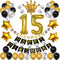 15th Birthday Decorations for Men Boy Women Girl,Black and Gold Birthday Decorations for 15th and 51st Happy Birthday Party with 15 Gold Number Balloon Happy Birthday Banner and Gold Crown Balloons