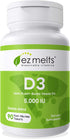 EZ Melts Vitamin D3 5000 IU Tablets - Vitamin D3 Dissolving Tablets for Improved Vitamin Intake - Vegan D3 Vitamins to Promote Bone Support - Zero Sugar Vitamin D3 Tablets - Apple Flavor - 90 Ct