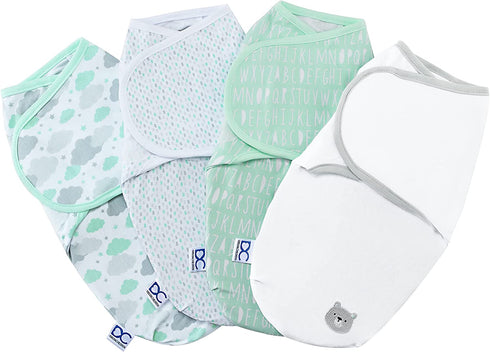 Delta Children Little Lambs Adjustable Swaddle Wrap, Premium Cotton, Unisex, Size Large, Fits Babies 3-6 Months, 14-18 lbs, Pack of 4