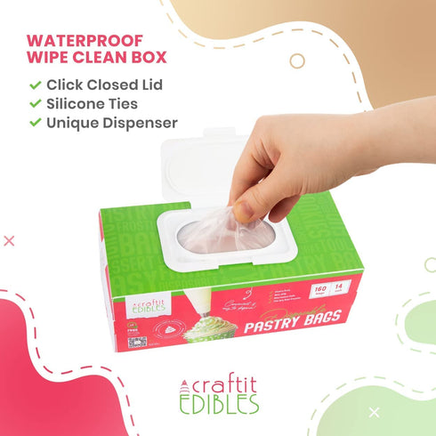Icing Piping Bag 14 Inch Pastry Bags Disposable 160 large pipping bag + 2 Ties Bakers Choice Microwaveable piping bags Set in Washable Holder Cake Decorating Baking Supplies by Craftit Edibles