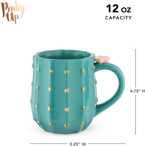 Pinky Up Cactus Mug, 3D Green Ceramic, Gold Details, Holds 10 Ounces, Coffee & Tea Accessories, Cute Succulent Coffee Mug