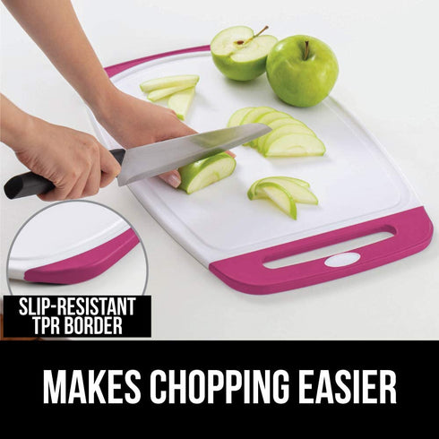 Gorilla Grip Reversible, Oversized, Thick Cutting Board Set of 3, Grip Handle, Deep Juice Grooves, Slip Resistant, Large Kitchen Chopping Boards for Meat, Veggies, Fruits, Dishwasher Safe, Hot Pink