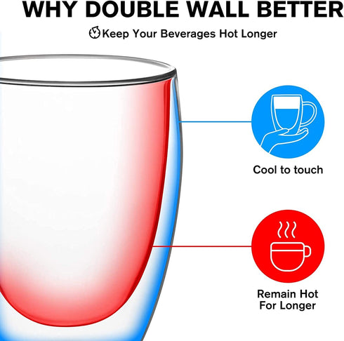 Double Walled Glass Coffee Mugs Glass Mug With Handles Double Wall Cappuccino Cups, 12oz Of Set 2 Coffee/tea Mugs, Clear Glasses With Handle