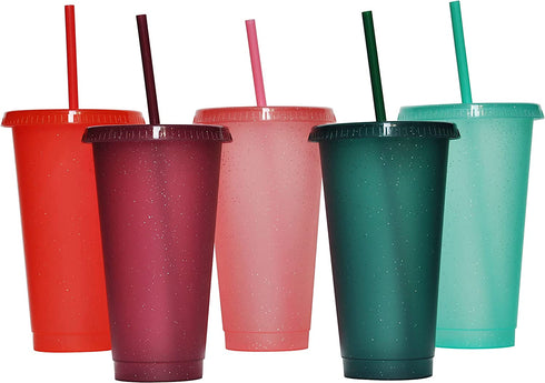 Tumbler with Straw and Lid,Water Bottle Iced Coffee Travel Mug Cup,Reusable Plastic Cups,Perfect for Parties,Birthdays,24oz-5 Pack