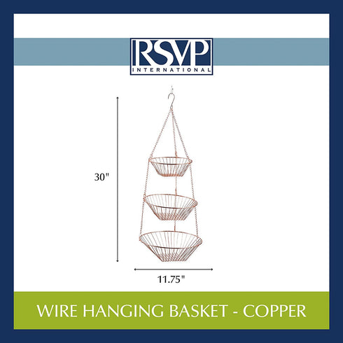RSVP International Hanging Storage Collection 3-Tier Baskets, Copper Wire