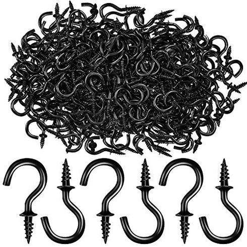 240 Pieces 1/2 Inch Cup Hooks Ceiling Hooks, Metal Cup Hook Screw-in Hanger for Indoor and Outdoor Hanging Use (Black)