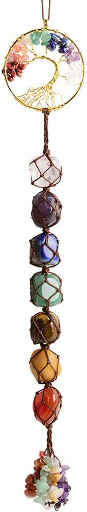 7 Chakras Stones Healing Crystals Tree of Life Wall Hanger Tumbled Gemstones Meditation Hanging Ornament Christmas Tree Memorial Hanging Pendant Xmas Gift