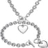 Silver 18k Gold Rose Gold Plated Charm Chunky Stainless Steel Chain Heart Toggle Choker Bracelet Necklace Set for Womens Girls Fashion Valentine Jewelry Set
