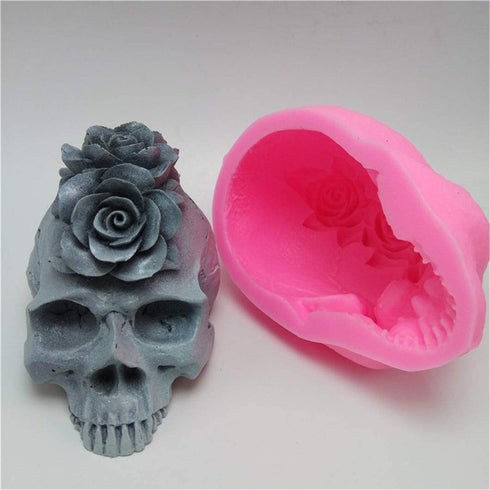 Monaco 3D Rose Skull Silicone Mold Fondant Cake Mold Resin Plaster Chocolate Candle Candy Mold Pink