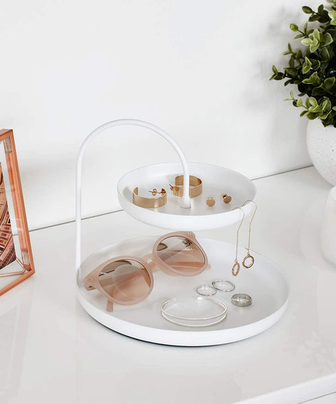 Umbra Poise Large, Double, Attractive Storage You Can Leave Out, Two-Tiered Jewelry Tray, Accessory Holder, White