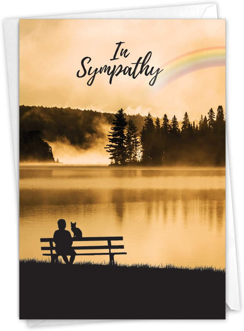 The Best Card Company - Pet Sympathy Card with Envelope - Animal Bereavement, Sorry for Loss - Sympathy Rainbow Cat C7219PSG