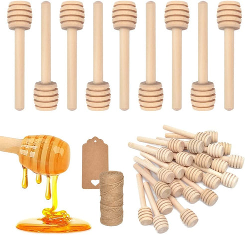 100pcs Mini Wooden Honey Dipper Sticks, 3 Inch Honey Stirrers for Honey Jar Dispense Drizzle Honey, Wedding Party Favors