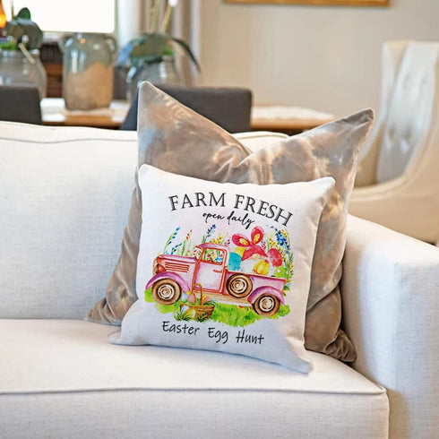 CARRIE HOME Easter Bunny Throw Pillow Covers 18x18 Set of 4 Pink Easter Decorative Throw Pillows Farmhouse Rabbit Eggs Carrot Happy Easter Decorations for The Home Couch and Outdoor Porch