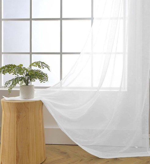 MIUCO 2 Panels White Curtains Grommet Textured Solid Sheer Curtains 84 Inches Long for Bedroom (2 x 54 Wide x 84" Long) White