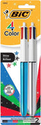BIC 4-Color Shine Ball Pen, Medium Point (1.0 mm), Metallic Barrel, Assorted Inks, 2 Count