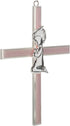 Girl Kneeling To Pray Soft Pink and Silver 6 inch Zinc Alloy Metal Wall Cross