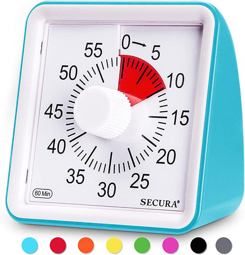 Secura 60-Minute Visual Timer, Classroom Countdown Clock, Silent Timer for Kids and Adults, Time Management Tool for Teaching (Blue)