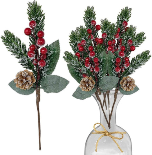 Pine Snowy Flower Picks 10 PiecesSnow Flocked Red Holly Berry Pine Cone Holiday Floral Sprays Decoration 11 Inch Flexible Stems DIY for Christmas Crafts Party Festive Home D©cor€¦