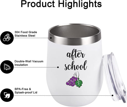 Teacher Gift, Before School After School Teacher Coffee Mug and Wine Tumbler Set, Thank You Appreciation Gift for Teacher Professor Teaching Assistant, 12 Oz Stainless Steel Tumbler 11 Oz Coffee Mug
