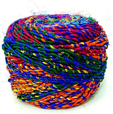Revolution Fibers Recycled Sari Silk Yarn, Multi-Color Pure Silk Yarn, Made from Handspun Used Sari Fabric Ribbon Scraps, Rainbow Yarn for Knitting, Weaving & Crocheting 100 Grams per Ball (1-Pack)