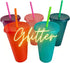 Crazy Chicken Lady Glitter Cups - Large Reusable Cold Tumblers with Lids & Straws | 5-Pack 24oz | Customizable DIY Gifts, Includes Vinyl Decals Sticker Set.
