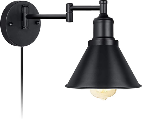 Swing Arm Wall Light Fixtures Wall Light Plug-in Cord Industrial Wall Sconce Black Finish (1 Light)