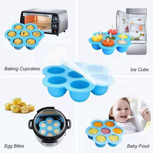 Pressure Cooker Accessories with Silicone Egg Bites Molds and Steamer Rack Trivet with Handles Compatible with Instant Pot Accessories 6, 8 Qt, 3 Pcs with 2 Bonus Spoons (Blue & Green - 3 Pcs)