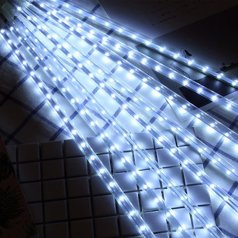 Christmas Lights Outdoor, Meteor Shower Lights Falling Rain Lights 12 inch 8 Tube 192 LED Cascading Icicle Christmas Lights for Xmas New Year Decoration Wedding Party, UL Plug, White