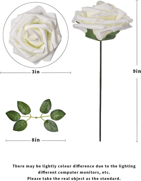 GeeSoft Valentine's Day Artificial Flowers Fake Roses 50 PCS w/Stem Rose Heads for Bouquets for Wedding Decorations Centerpieces Arrangements Party Home Decor (Cream White+Champagne, 50pcs)