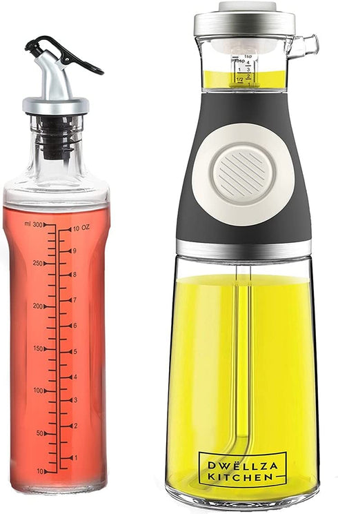DW‹LLZA KITCHEN Olive Oil Dispenser Bottle for Kitchen and Vinegar Bottle Set - Olive Oil Bottle Dispenser Set - 17oz Measuring Glass Oil Dispenser and a 12oz Oil and Vinegar Dispenser Bottle