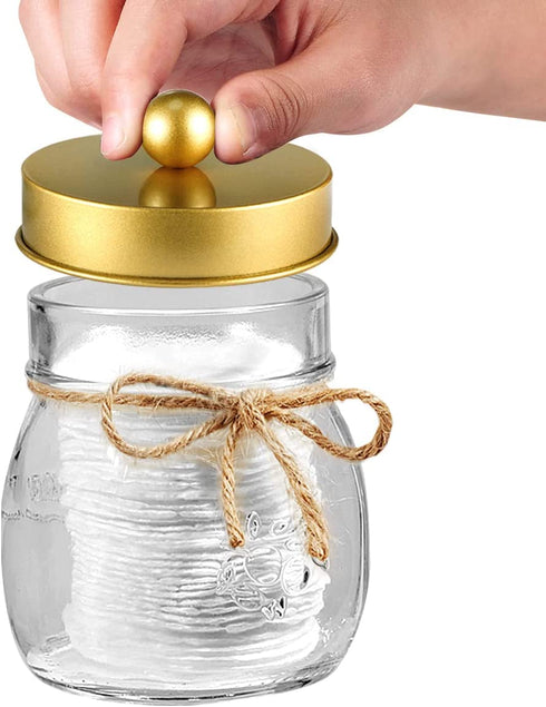 Amolliar Mason Jar Bathroom Accessories Set(4 Pcs) -Lotion Soap Dispenser & 2 Cotton Swab Holder &Toothbrush Holder-Rustic Farmhouse Decor,Countertop Vanity Organize?Bathroom Home Decor (Gold)